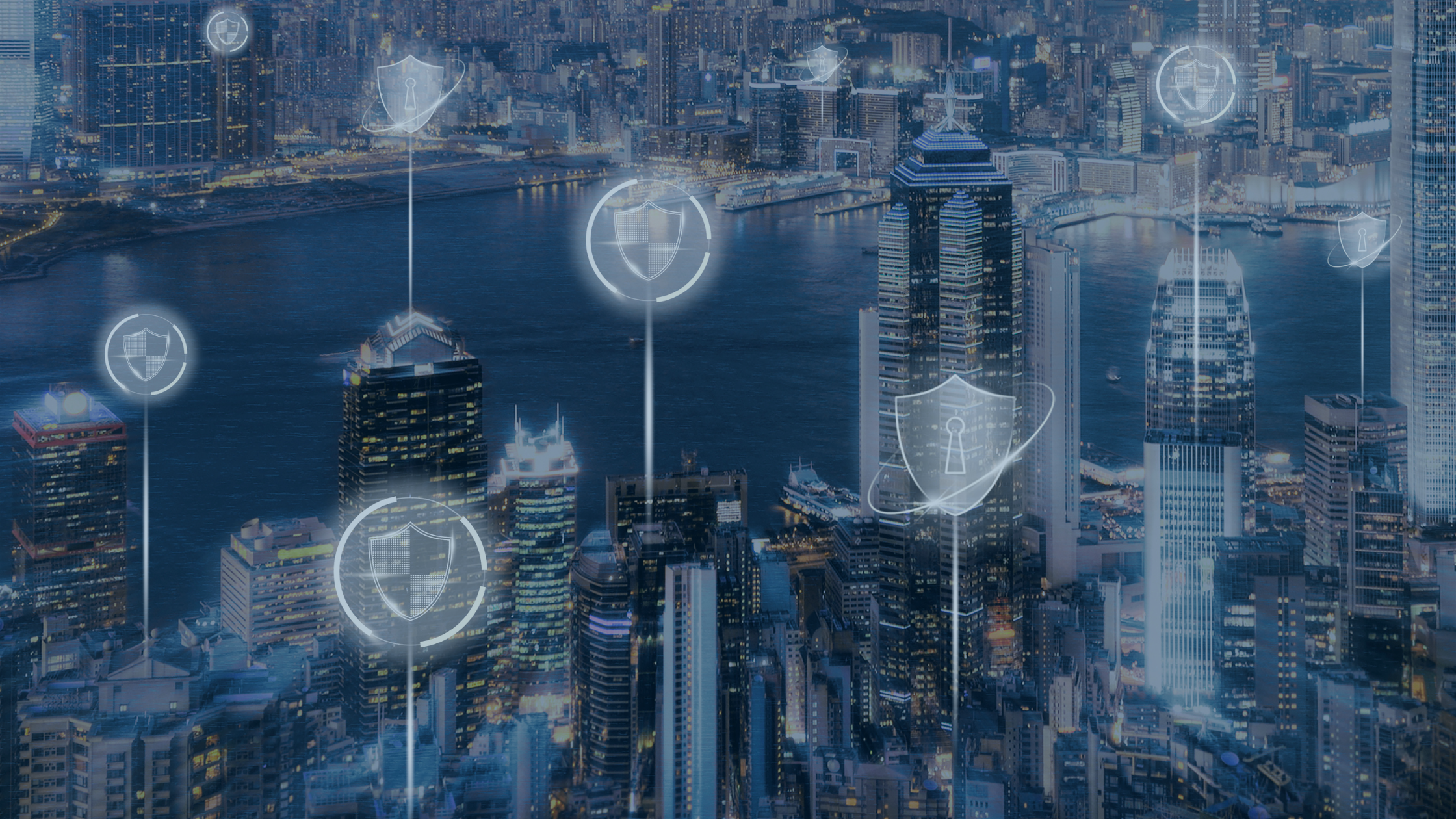 Cybersecurity cityscape illustration